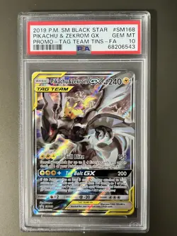 2019 POKEMON SM BLACK STAR PROMO #SM168 FULL ART/PIKACHU & ZEKROM GX PSA 10 - Image 1