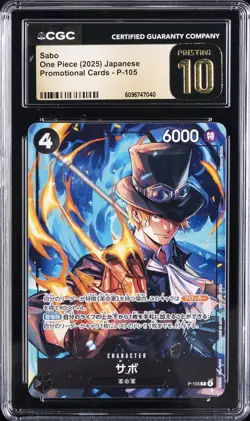 2025 ONE PIECE JAPANESE PROMO CARDS #P-105 SABO CGC 10 PRISTINE - Image 1