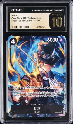 2025 ONE PIECE JAPANESE PROMO CARDS #P-105 SABO CGC 10 PRISTINE - Image 1