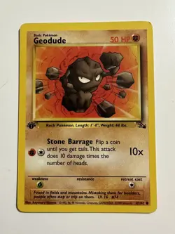 Geodude 47/62 1st Edition WOTC 1999 Fossil Pokemon Card NM-Mint REAL PICTURES - Image 1