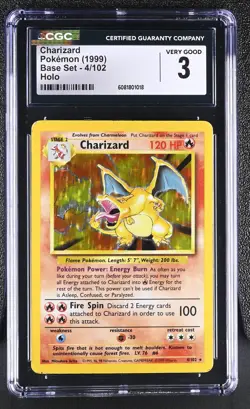CGC 3 Charizard 1999 Base Set 4/102 Holo Pokemon Card - Image 1