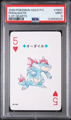 2000 POKEMON GOLD VERSION PLAYING CARDS 5 OF HEARTS #160C FERALIGATR PSA 9 - Image 1