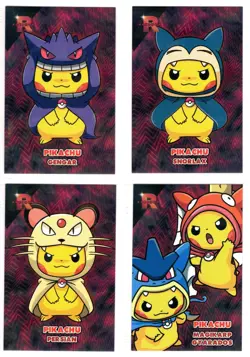 4 card lot- Cracked Ice Holo * Pikachu Poncho Rocket Team -Card Database Pokemon - Image 1