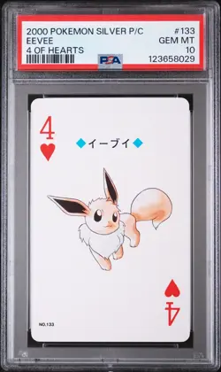 2000 POKEMON SILVER VERSION PLAYING CARDS 4 OF HEARTS #133 EEVEE PSA 10 - Image 1