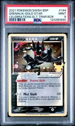2021 POKEMON SWSH BLACK STAR PROMO #144 GRENINJA-GOLD STAR CELEBRATIONS PSA 9 - Image 1