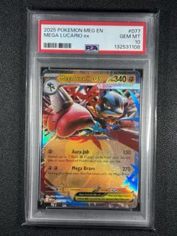Mega Lucario ex PSA 10 Gem Mint 077/132 Double Rare Full Art Pokemon TCG SWSH - Image 1