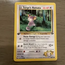 Pokemon TCG Gym Challenge NM Near Mint 1st Edition Lt. Surge's Rattata 82/132 1X - Image 1