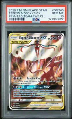 2020 POKEMON SM BLACK STAR PROMO SM240 ESPEON & DEOXYS GX TAG TEAM PSA 10 (Q822 - Image 1
