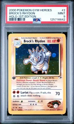Pokemon Brock's Rhydon 2000 Gym Heroes Holo Rare 1st Edition #2 PSA 9 New Cert🔥 - Image 1