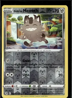 Pokemon Galarian Meowth 180/264 Fusion Strike Reverse Holo Common - Image 1