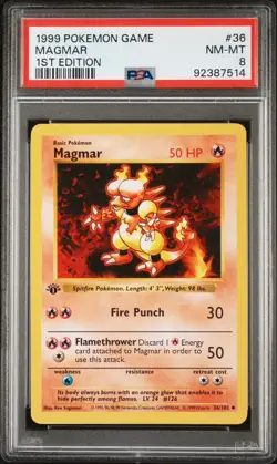 1999 Pokemon Game Magmar 1st Edition Shadowless 36/102 PSA 8 Near Mint - Image 1