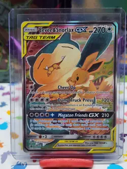 Pokemon Card - Eevee & Snorlax GX SM169 Tag Team Rare Holo NM - Image 1