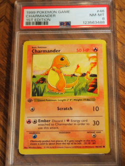 Pokemon 1999 1st Edition Shadowless Base Charmander common card, PSA 8 - Image 1