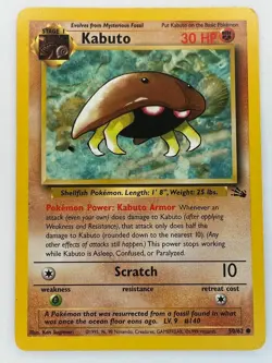 Pokemon TCG Kabuto 50/62 Fossil Vintage WOTC Card Unlimited LP - Image 1