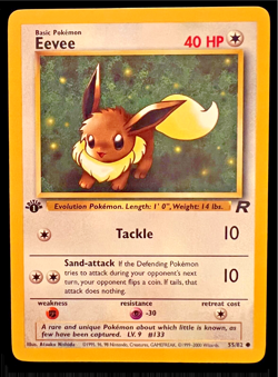 1st Edition Eevee 55/82 Team Rocket Pokemon TCG Vintage WOTC LP Collector Card - Image 1