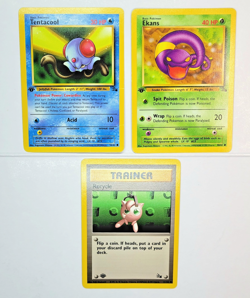 *1st Ed* Vintage Pokemon Cards NM - Fossil 1999 WOTC Lot (3): Ekans, Tentacool - Image 1