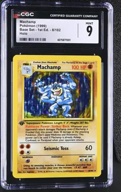 CGC 9 MINT Machamp 1999 Base Set 1st Edition 8/102 Holo Pokemon Card - Image 1