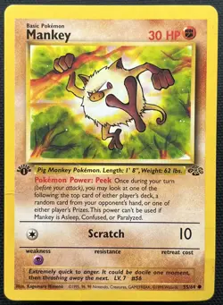 Mankey - 55/64 - Common - 1st Edition HP, English Pokemon Jungle - Image 1