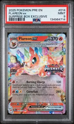 2025 POKEMON PRE EN-PRISMATIC EVOLUTIONS SURPRISE BOX EXCLUSIVE FLAREON EX PSA 9 - Image 1