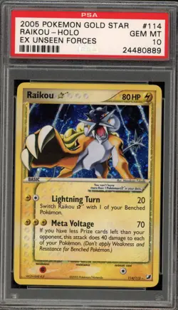 Pokemon Raikou Gold Star EX Unseen Forces Holo Ultra Rare #114 PSA 10 Gem Mint - Image 1