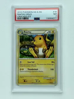 Pokemon TCG Raichu HeartGold SoulSilver Card 10/123 Rare Cracked Ice Holo PSA 7 - Image 1