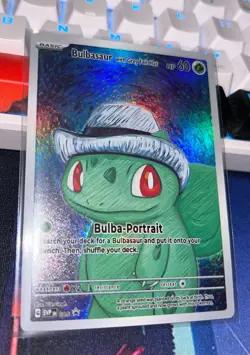 Fan Made Bulbasaur Portrait Card - Bulbasaur with Grey Felt Hat - Holo Art - Image 1