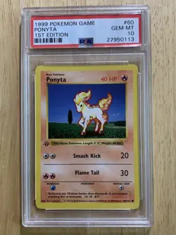 1999 Pokemon GREY STAMP 1st Edition SHADOWLESS BASE SET PONYTA PSA 10 GEM MINT - Image 1
