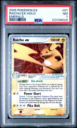 2005 POKEMON EX EMERALD #97 RAICHU EX-HOLO PSA 7 - Image 1