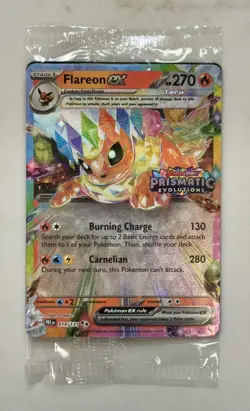 Pokemon Prismatic Evolution Surprise Box Flareon EX 014/131 Stamped Promo Sealed - Image 1