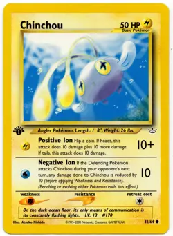Pokemon - 1st Edition Neo Revelation Chinchou 42/64 LP - Image 1