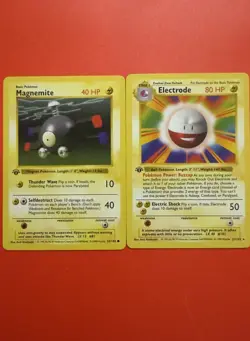 Two NM Pokemon 1999 Base Set 1st ED Cards: Electrode 21/102 & Magnemite 53/102 - Image 1