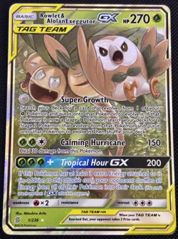 2019 Pokemon Unified Minds Rowlet Alolan Exeggutor GX Full Art #1/236 Nm/mint - Image 1