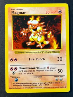 Magmar 36/102 Shadowless Uncommon Base Set - Pokemon Card WOTC LP - Image 1