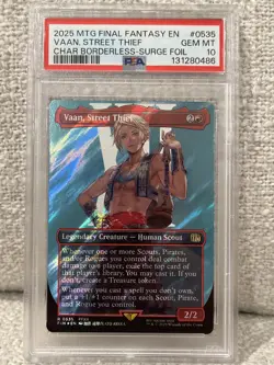2025 MTG FINAL FANTASY CHARACTER BORDERLESS-SURGE FOIL VAAN, STREET THIEF PSA 10 - Image 1