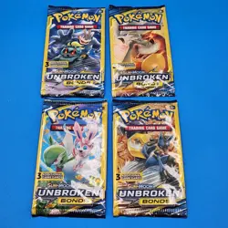 Pokemon Sun & Moon Unbroken Bonds 3 Card Booster Pack Complete Art Set Lot Of 4 - Image 1