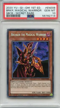 YuGiOh Breaker The Magical Warrior SBCB-EN008 1st Edition Secret Rare PSA 10 - Image 1