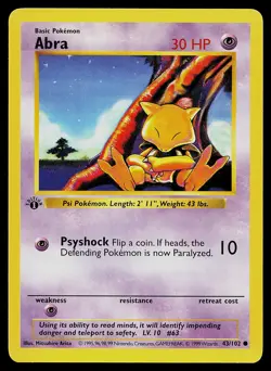 Pokemon Card - Abra Base Set (Shadowless) 43/102 1st Edition - Image 1