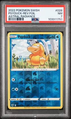 2022 Pokemon SWORD & SHIELD ASTRAL RADIANCE PSYDUCK-R/Foil Card #028 PSA NM-7 - Image 1