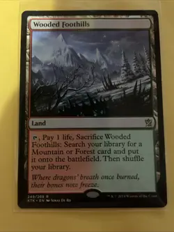 MTG Khans of Tarkir - 1x Wooded Foothills - HP-Crease On Back Top Edge In Pics - Image 1