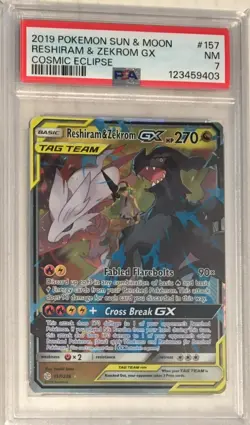 2019 Pokemon Cosmic Eclipse PSA 7 Reshiram & Zekrom GX Tag Team Holo #157 - Image 1