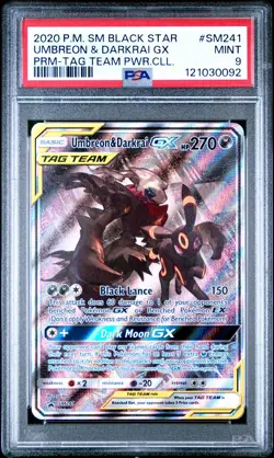 2020 POKEMON SM BLACK STAR PROMO TAG TEAM POWERS COLL UMBREON & DARKRAI GX PSA 9 - Image 1