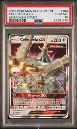2019 POKEMON SUN & MOON UNBROKEN BONDS #163 CELESTEELA GX PSA 10 - Image 1