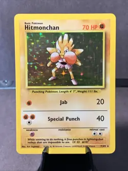 Pokemon TCG Hitmonchan 7/102 Base Set Unlimited Holo Rare 1999 VTG WOTC NM - Image 1