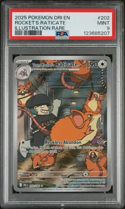 PSA 9 2025 POKEMON ILLUSTRATION RARE DESTINED RIVALS #202 TEAM ROCKET'S RATICATE - Image 1