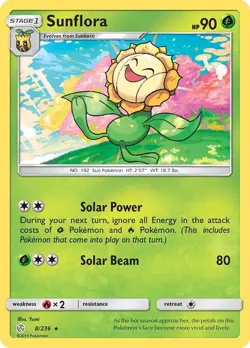Pokemon TCG Sunflora Sun & Moon - Cosmic Eclipse 8/236 Regular Rare Near Mint - Image 1