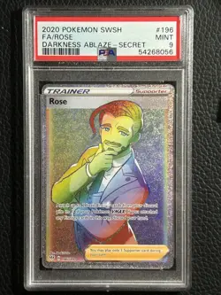 Pokemon Sword & Shield Darkness Ablaze Rainbow Secret Rare 196 Rose PSA 9 - Image 1