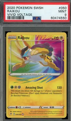 2020 Pokemon SWSH Vivid Voltage Raikou Amazing Rare 50/185 PSA 9 MINT - Image 1