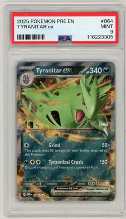2025 Pokemon Prismatic Evolutions Tyranitar EX #064 PSA 9 Mint - Image 1
