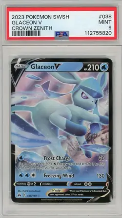 2023 Pokemon Sword & Shield Crown Zenith Glaceon V #038 PSA 9 Mint - Image 1