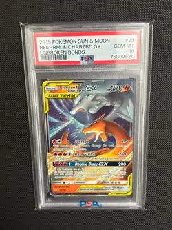 Pokemon 2019 Sun & Moon Unbroken Bonds Reshiram Charizard GX PSA 10 - Image 1